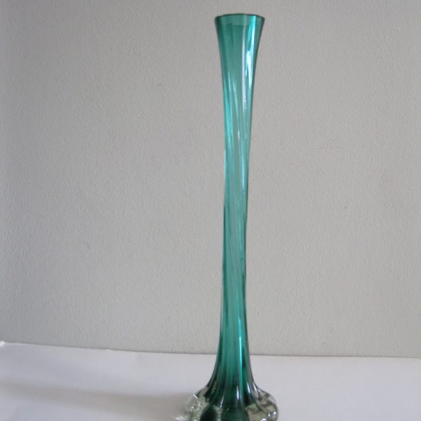 STARY SZKLANY ZIELONY WAZON NA JEDEN KWIAT FLET