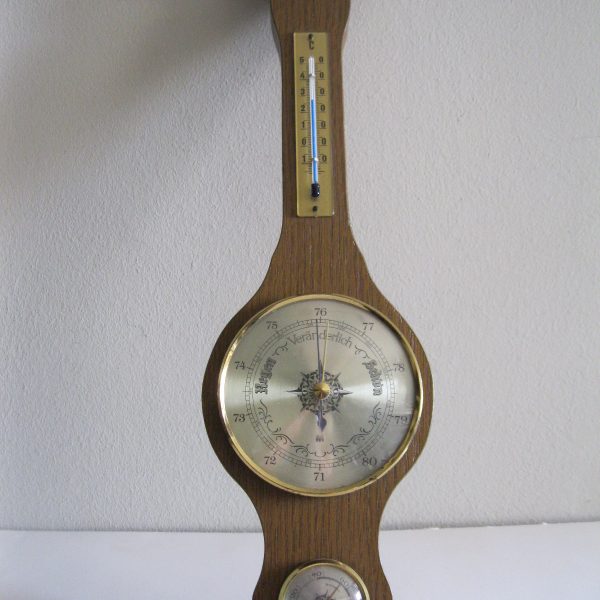 STARY DREWNIANY BAROMETR WISZĄCY