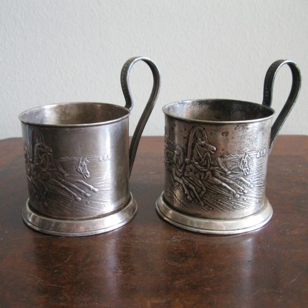 STARE ROSYJSKIE SREBRZONE  KOSZYCZKI DO SZKLANEK KOMPLET 2 SZTUKI