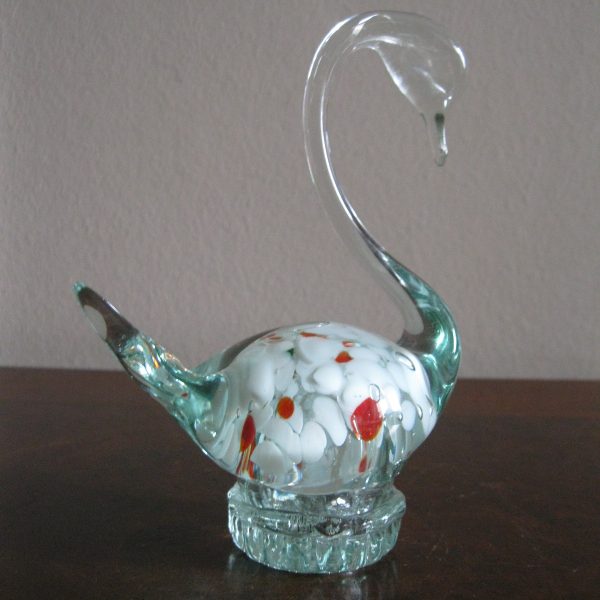 STARA FIGURKA ZIELONY ŁABĘDŹ HUTA ZĄBKOWICE