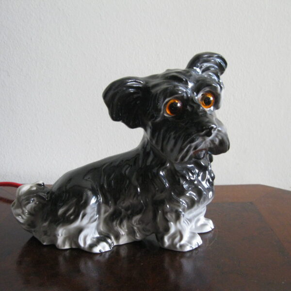 STARA PORCELANOWA LAMPKA PIES TERIER