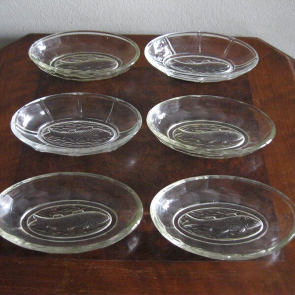 STARE SALATERKI ŚLEDZIÓWKI Z RYBĄ KOMPLET 6 SZTUK HUTA HORTENSJA